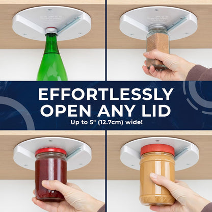 EZ Off Jar Opener for Seniors - Under Cabinet Jar Openers for Weak Hands, Easy Grip, Arthritis jar opener, One Handed Gadgets & Bottle Opener - Essential Kitchen Gadgets for Home Assistance - White