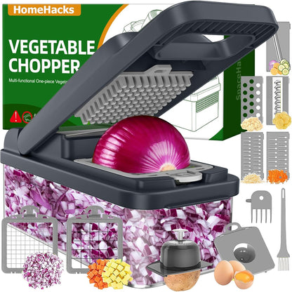 HomeHacks Vegetable Chopper Vegetable Cutter, 12 in 1 Kitchen Gadget, Dicer, Slicer, Onion Cutter, Salad, Cheese Grater & Egg Separator - Multi-Functional Veggie Chopper Lid with Handle (Green)