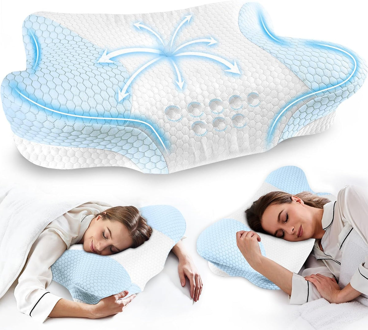Cervical Neck Pillows with Memory Foam - Neck Pillows for Pain Relief Contour Memory Foam Pillows Ergonomic Neck Support - Adjustable Orthopedic Bed Pillows with Breathable Pillowcase for Sleeping