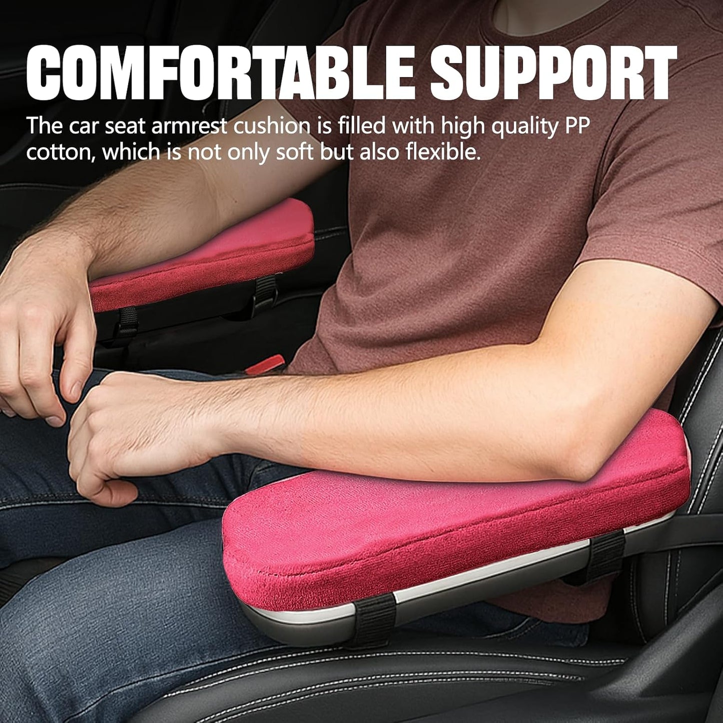 wuyaoyao 2PCS Car Seat Armrest Covers, Comfortable Auto Seat Elbow Support Cushion Pad, Soft Front Seat Chair Armrest Pads, Anti-Scratch Arm Rest Cover Protectors for Car Home Office (Purple)