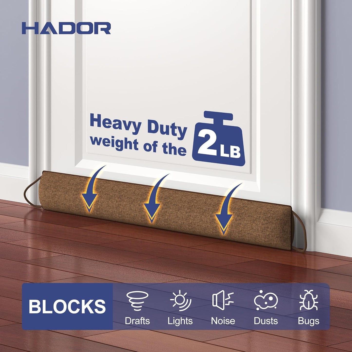 HADOR 30 Inch Weighted Door Draft Stopper - Under Door Snake Pillow, Blocks Cold Air/Wind/Noise, Heavy Duty Soundproof Bottom Filler (Covers Gaps Up to 3"), Winter Patio Sliding Window Seal, Grey | Weighted Under Door Gap Filler, Blocks Drafts, Cold Air,