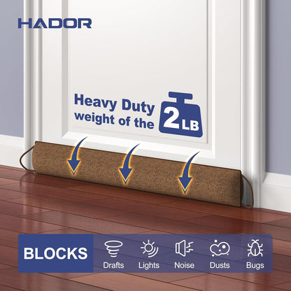 HADOR 30 Inch Weighted Door Draft Stopper - Under Door Snake Pillow, Blocks Cold Air/Wind/Noise, Heavy Duty Soundproof Bottom Filler (Covers Gaps Up to 3"), Winter Patio Sliding Window Seal, Grey | Weighted Under Door Gap Filler, Blocks Drafts, Cold Air,
