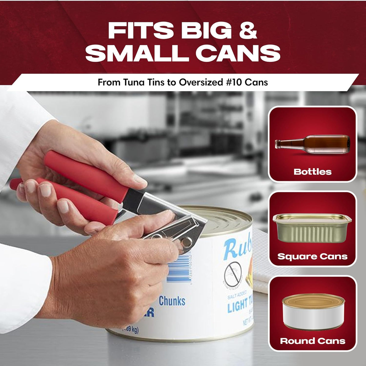 Chef Master Commercial Can Opener Heavy Duty - Manual Hand Crank for Large Cans with Anti-Slip Grip - Stainless Steel Restaurant Can Opener Manual for Seniors, Kitchen, Bars & Food Trucks - 90056