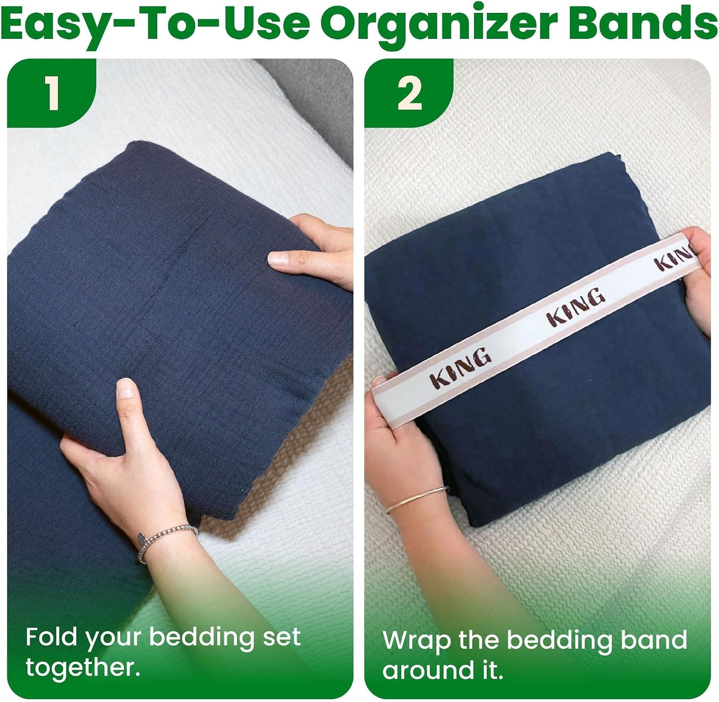 ECOHomes Bed Sheet Organizer Label Bands (King 4PCs Pack, Cream) | Storage Size Label Bands, Bed Sheets Set Organizers, Linen Closet Organization, Elastic Bedding Band, for Organizing Bedsheet