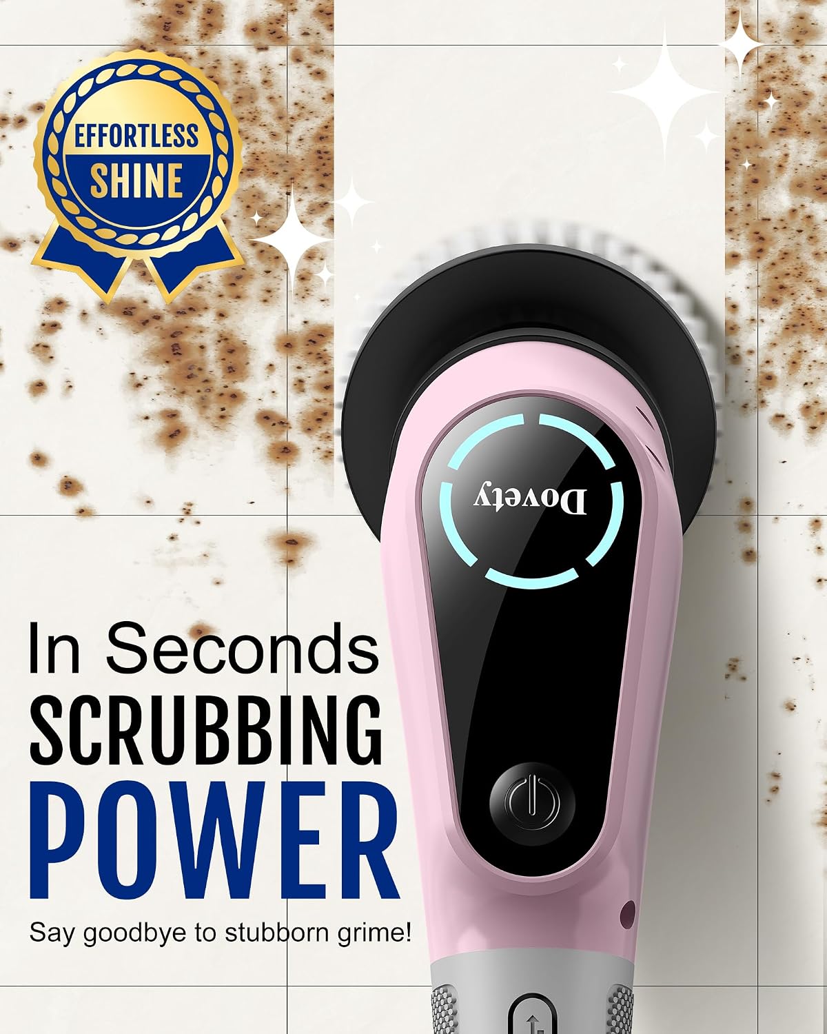 Dovety Electric Spin Scrubber, Extendable Handle, 8 Brush Heads-WH | 90-minute long runtime, Type-C fast charging, multi-scene cleaning tool for shower, bathtub, tile and bathroom scrubbing