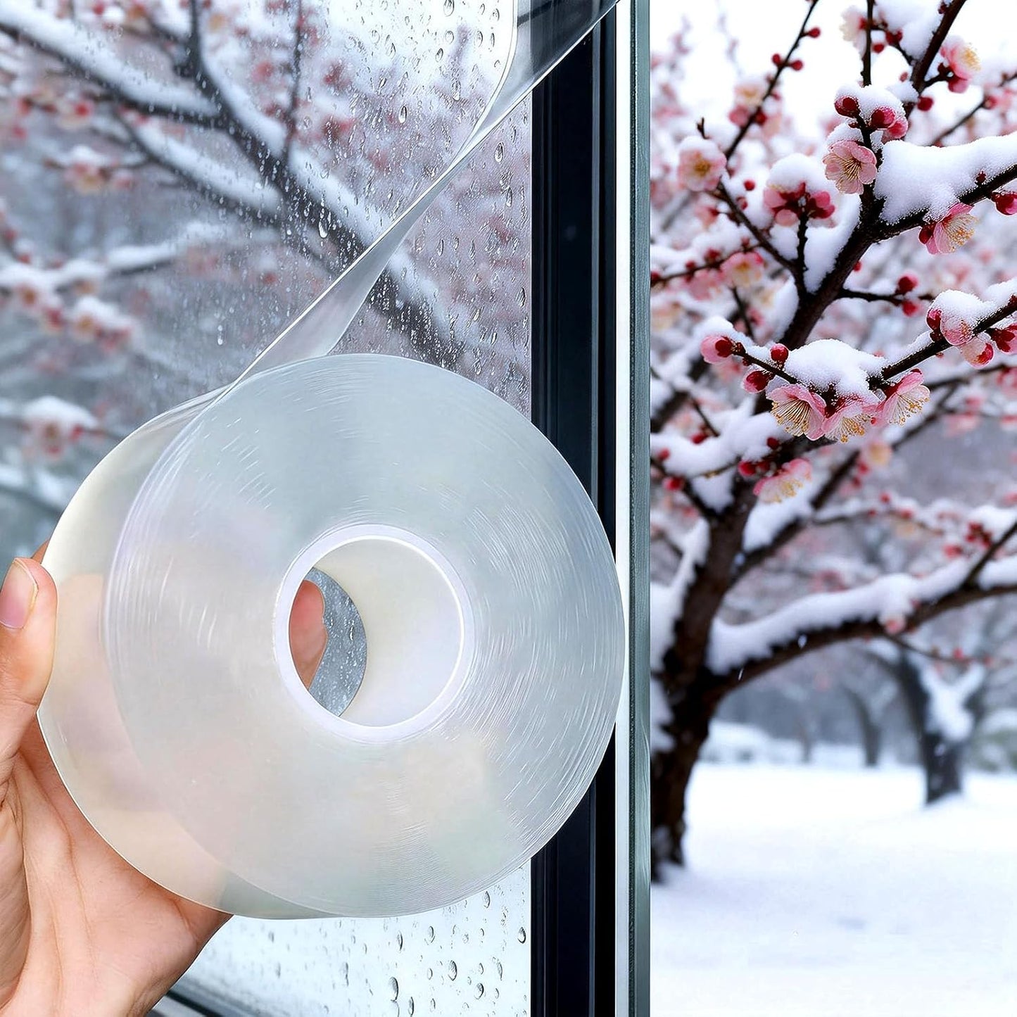Window Sealing Tape 2 Inch x 33 FT Transparent Window Draft Insulation Residue-Free Clear Weather Stripping Caulk Tape Windproof Weatherproof Window Seal AC Units for Window Glass, Doors Gaps