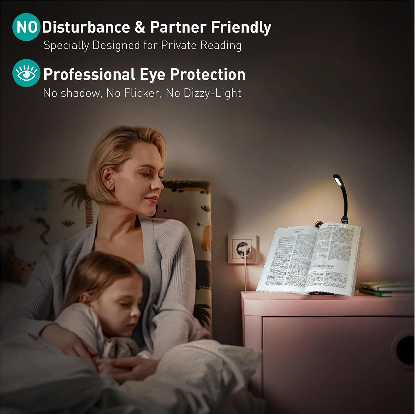Rechargeable Book Light for Reading in Bed, 4 Color Temperatures Eye-Caring LED, Portable Clip On Reading Light with Magnetic Base, Hands-Free for Travel, Night Reading (Black)