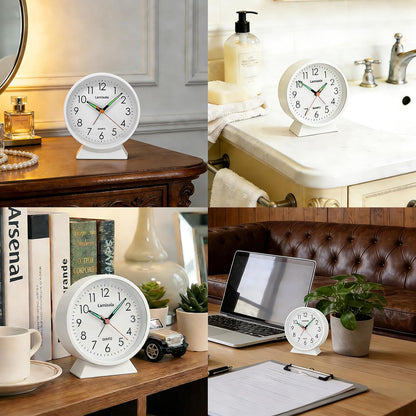 4.5 Inch Small Desk Clock Battery Analog Alarm Clock for Bedroom, Black