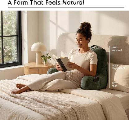 Nestl Reading Pillow with Shredded Memory Foam, Designed for Sitting Up in Bed and Couch, Back and Arms Adjustable Support for Adult & Teens Backrest Pillows for Reading, with Washable Cover Dark Grey