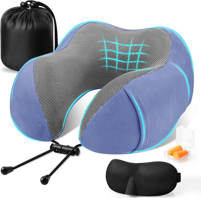 CloudBliss Neck Pillow for Airplanes, Memory Foam Travel Pillow, Black | Compact Flight Pillow with Eye Mask, Earplugs, Carry Bag, Travel Neck Pillow for Long Flight Sleep, Plane Travel Essentials