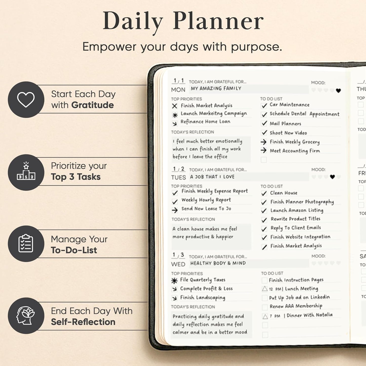 2026 Planner, Daily Journal & Gratitude Journal All-In-One with To Do List, Self Care Prompts & Habit Tracker - 7 x 10 - Pink