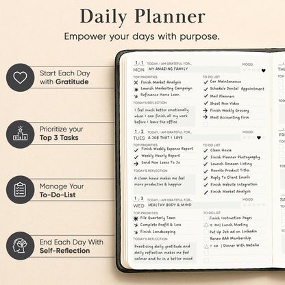 2026 Planner, Daily Journal & Gratitude Journal All-In-One with To Do List, Self Care Prompts & Habit Tracker - 7 x 10 - Pink