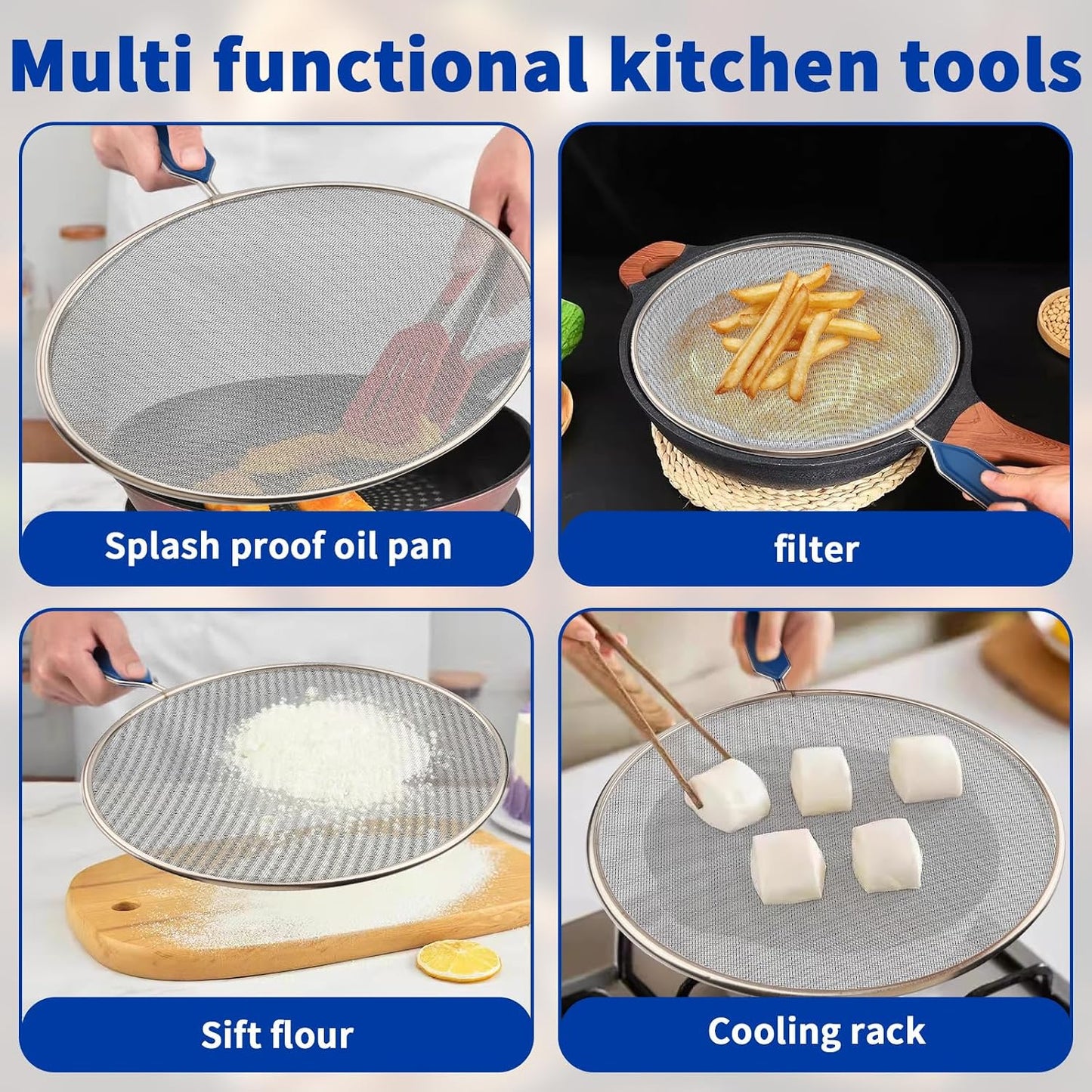 Splatter Screen for Frying Pan - 8.3’’ Stainless Steel Grease Splatter Guard with Grip Handle- Ultra Fine Mesh Cover Oil Splash when Sizzling Bacon, Cooking Fried Chicken or Popcorn