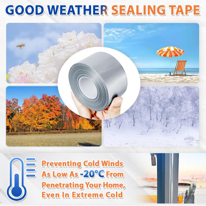 White Window Weather Sealing Tape, AC Air Conditioner Sealing Tape | Window Draft Isolation, No Residue, Self Adhesive for Keep Out Cold Air Dust Rain, Waterproof