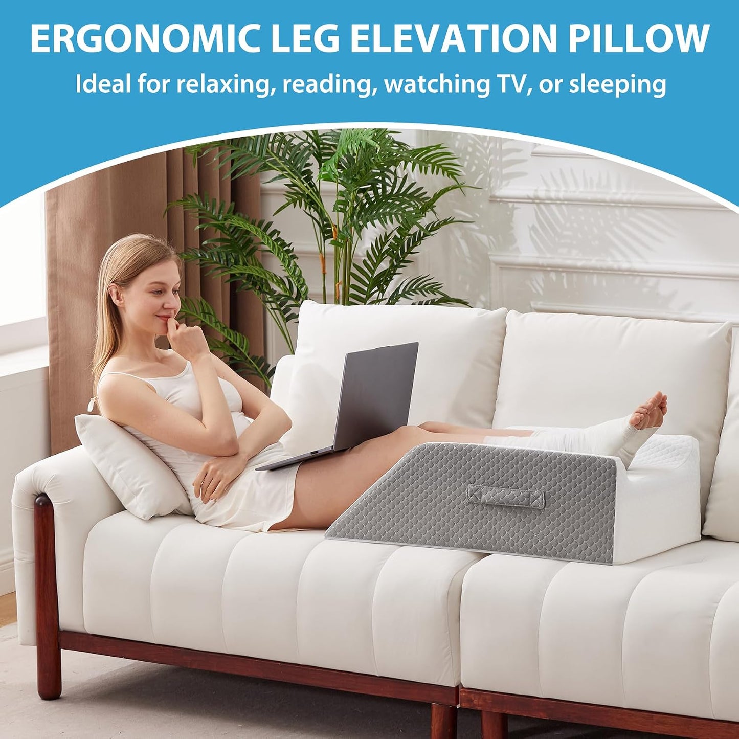 MEGCXIT Leg Pillow Elevation Blood Circulation, Wedge Pillow for Legs Swelling, Knee Pillow Wedge Post Surgery, Leg Elevation Pillows for After Surgery, Memory Foam Foot Leg Elevating Pillow, Grey