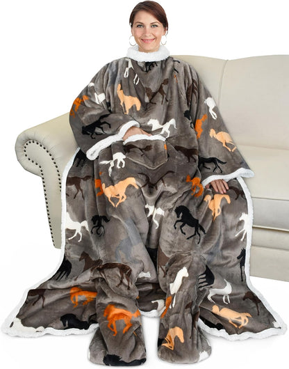 Catalonia Wearable Blanket with Sleeves & Foot Pocket for Adults | Soft Fleece Throw Wrap with Hands-Free Comfort, Perfect for Reading, TV Time & Relaxing, Christmas Gift for Women & Men