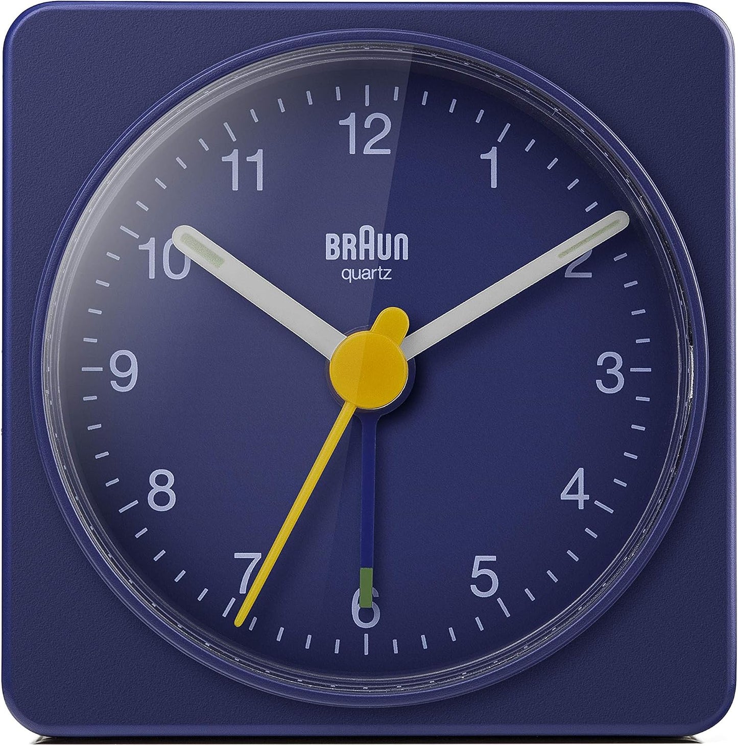 Braun Classic Travel Analogue Alarm Clock with Snooze and Light, Compact Size, Quiet Quartz Movement, Crescendo Beep Alarm in Black and White, Model BC02XBW.