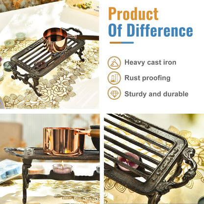 Sungmor Cast Iron Teapot Warmer - Rustic Design with Tealight Holder | Heavy Duty & Decorative Candle Holder Stands for Heat Food Coffee Milk or Tea