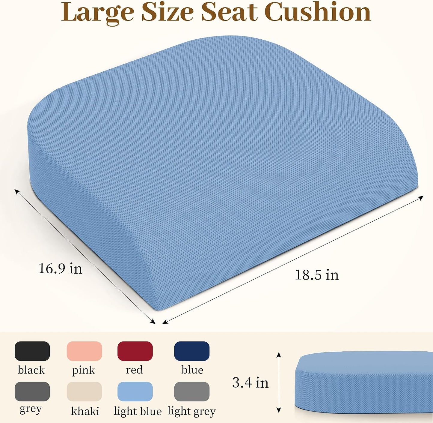 TranquilRelax Memory Foam Seat Cushion for Office Chair, 3-Inch, Black | Medium-firm Support for Long Sitting, Washable Mesh Cover, Non-slip Base, Perfect for Car Seats & Short Drivers