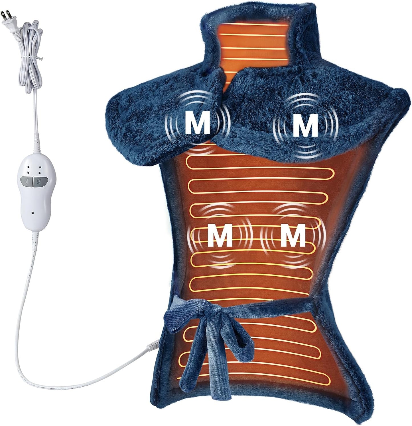 Massaging Heating Pad for Neck and Shoulders and Back, Gifts for Mom Dad | 24" x 35" Large Electric Heating Pad with 4 Vibration Motors, 2 Heat Levels, 4 Massage Modes, Auto Shut-Off, Wearable Design