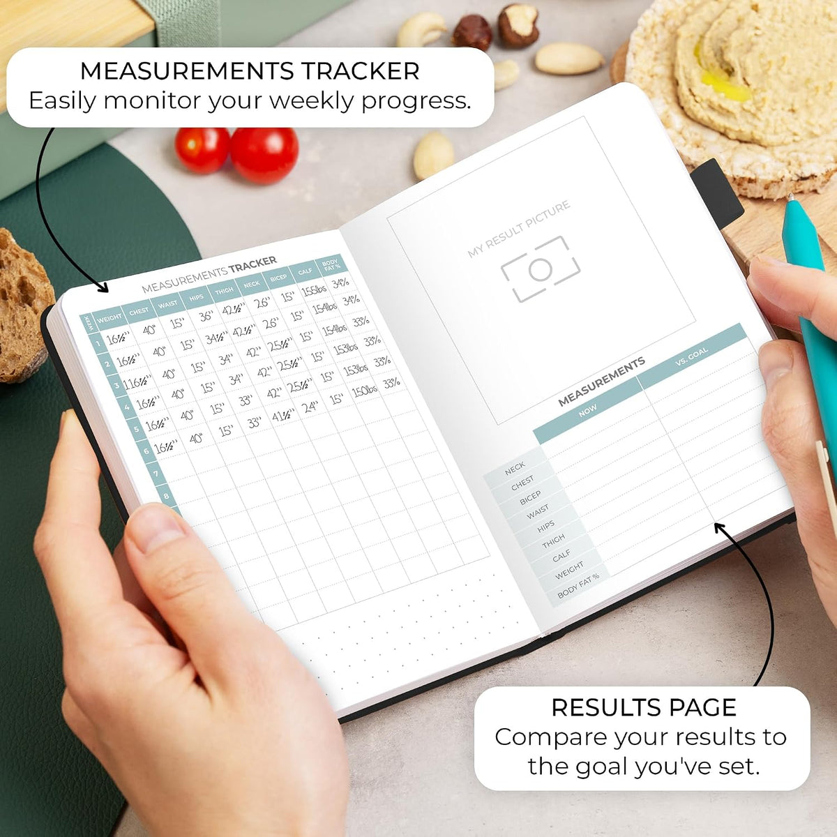 Clever Fox Food Journal for Women & Men, Weight Loss Tracker, Aquamarine