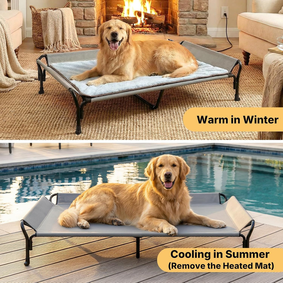 Veehoo Elevated Dog Bed with Plush Heated Pad, Raised Dog Bed for Cat & Dog