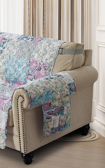 Brilliant Sunshine Burgundy Toile Floral Couch Armrest Cover, 35"×13" | Washable Magazine Holder, Armrest Organizer & Caddy on Sofa, Recliner, Armchair, Storage for Remote Controls, Phone, iPad