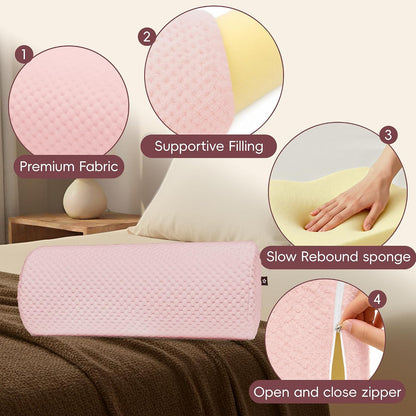 SPRING SEAON Half Moon Bolster Knee Pillow for Back Sleeping Memory Foam Leg Pillow for Ankle and Foot Comfort Under Knee Pillow for Side Sleepers Machine Washable Cover(17" x 7.5" x 4.3")