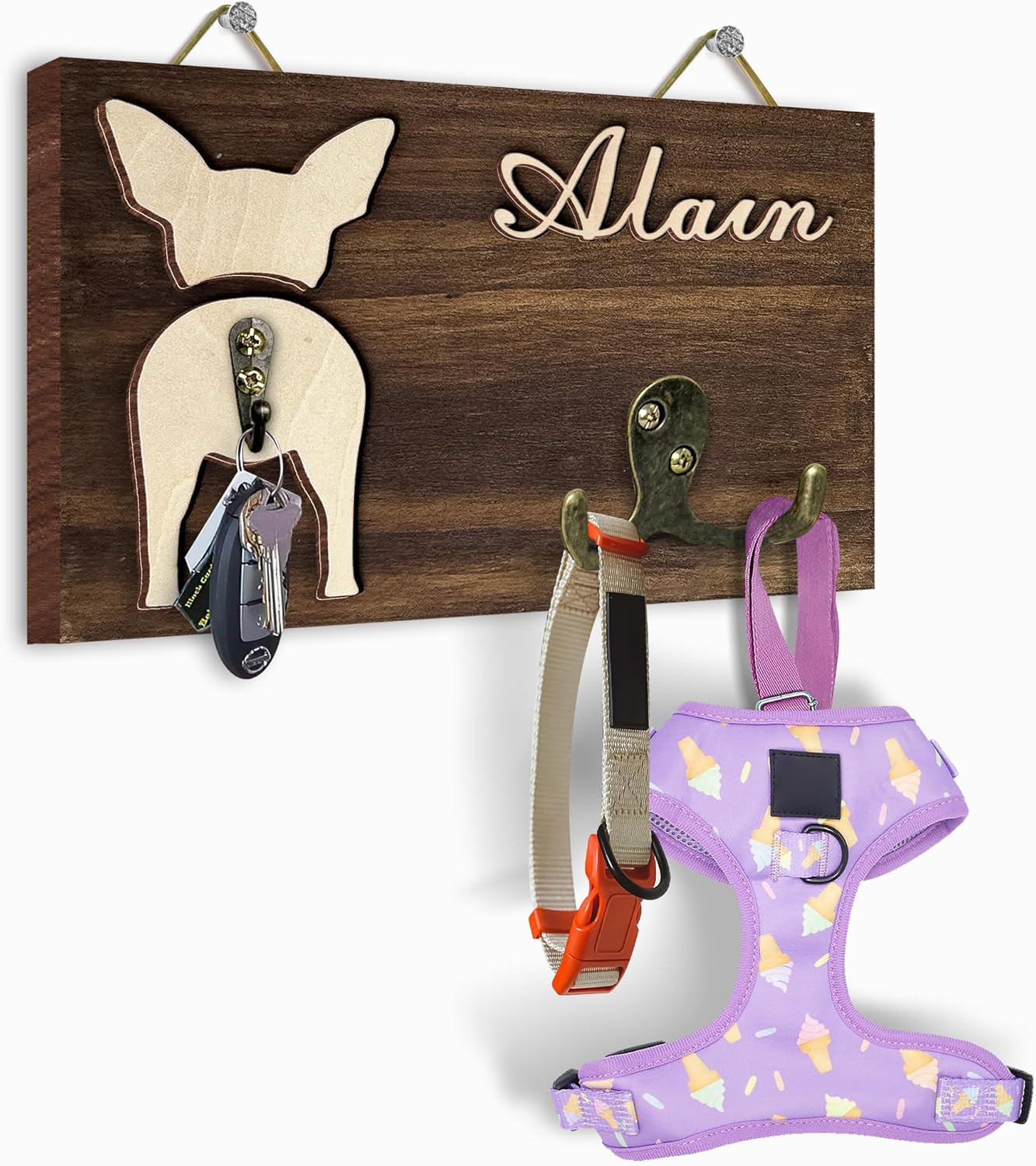 Dog Leash Holder Wall Mount, Pet Harness Hanger with Scrabble Letters, Dog Collar Organizer for Entryway, Memorial Cat Leash Holder for Wall, Pet Loss Gifts, Keepsake, Home Decor PF212-NAT