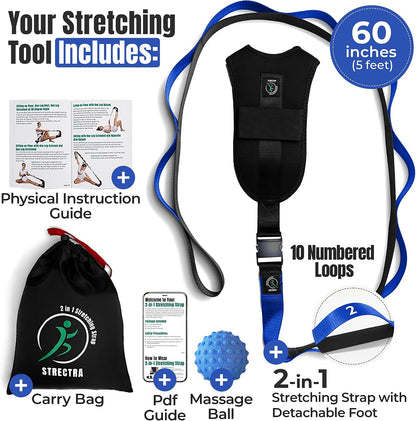 Stretch Strap with Loops Physical Therapy - Full Body Exercise Straps for Stretching with Detachable Foot - Leg & Calf Stretcher for Plantar Fasciitis, Physical Therapy, Pain Relief, and Flexibility