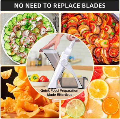 Jonscook All-in-1 Safe Mandoline Slicer for Kitchen, Vegetable Slicer with Container, Adjustable Veggie Mandoline, French Fry Cutter, Potato/Tomato/Onion Slicer, Grater/Cleaning Brush (Black Knight)