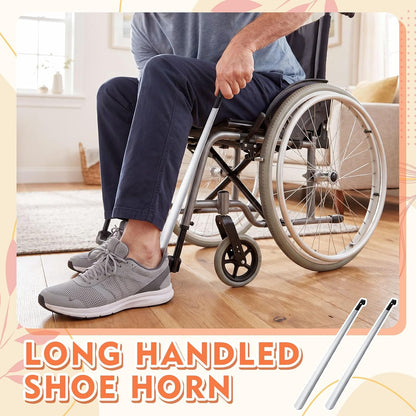 2 Pcs 31.5'' Extra Long Metal Shoe Horn for Elderly, Silver | Shoehorn Dressing Stick for Senior Disabled Men Women Limited Mobility, Standing Reach Assist, No Bending Needed