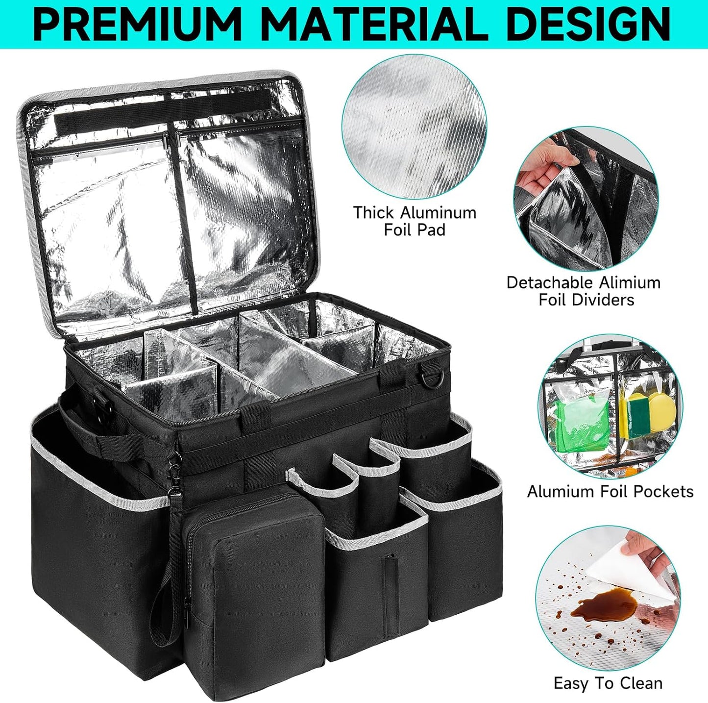 Cleaning Caddy Bag, Extra Large Cleaning Supply Bag for Housekeepers,Black | Sturdy Cleaning Caddy Organizer for Cleaning Supplies with Handle and Adjustable Shouder Strap, Easy to Clean Design