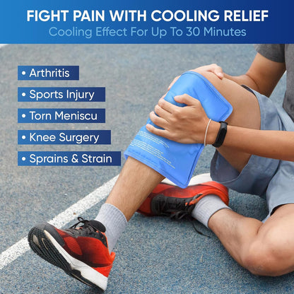 Gel Ice Packs for Injuries Reusable, Flexible Double Sided Cold Packs for Injuries, Ice Pack for Knee, Shoulder, Back, Hip, Leg, Arm (Blue, 8"x5.5", 1PK)