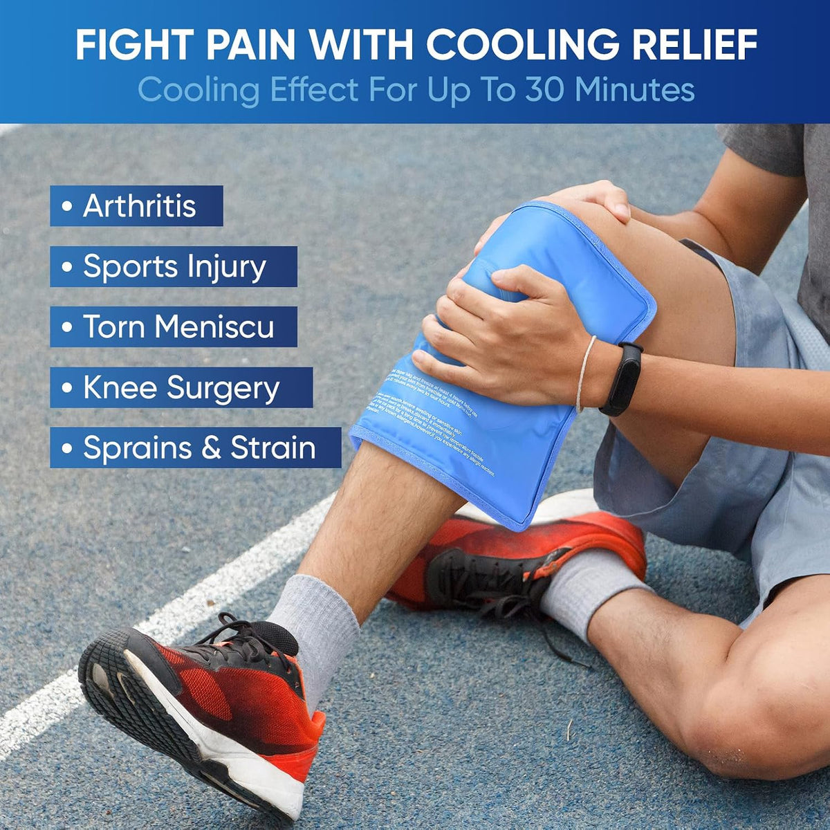 APEXUP Gel Ice Packs for Injuries Reusable, Flexible Double Sided Cold Packs for Injuries, Ice Pack for Knee, Shoulder, Back, Hip, Leg, Arm (Blue, 8"x5.5", 1PK)