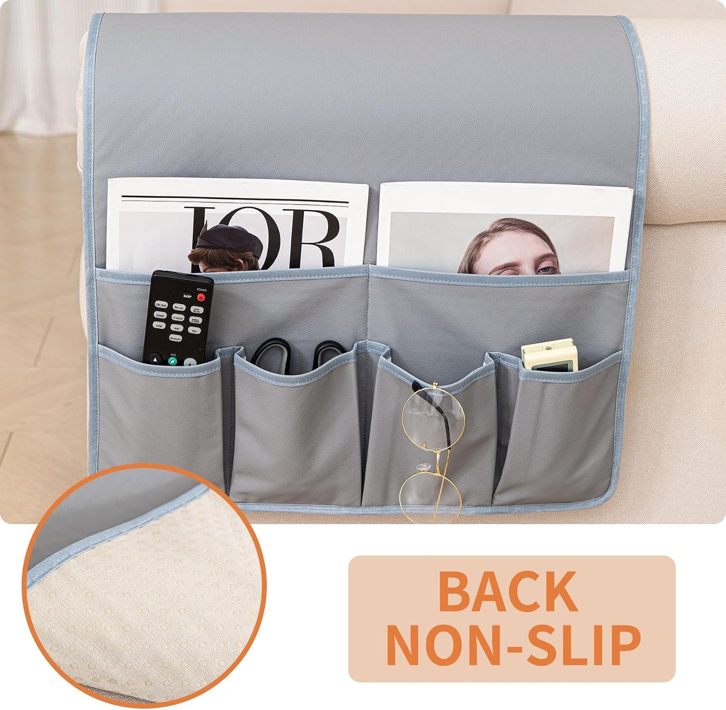 HAOMAIJIA Sofa Armrest Organizer, Remote Control Holder for Recliner Couch | Anti Slip Arm Chair Bedside Caddy Storage Organizer With 6 Pockets For Cell Phone Tv Remote Control Magazines (brown)