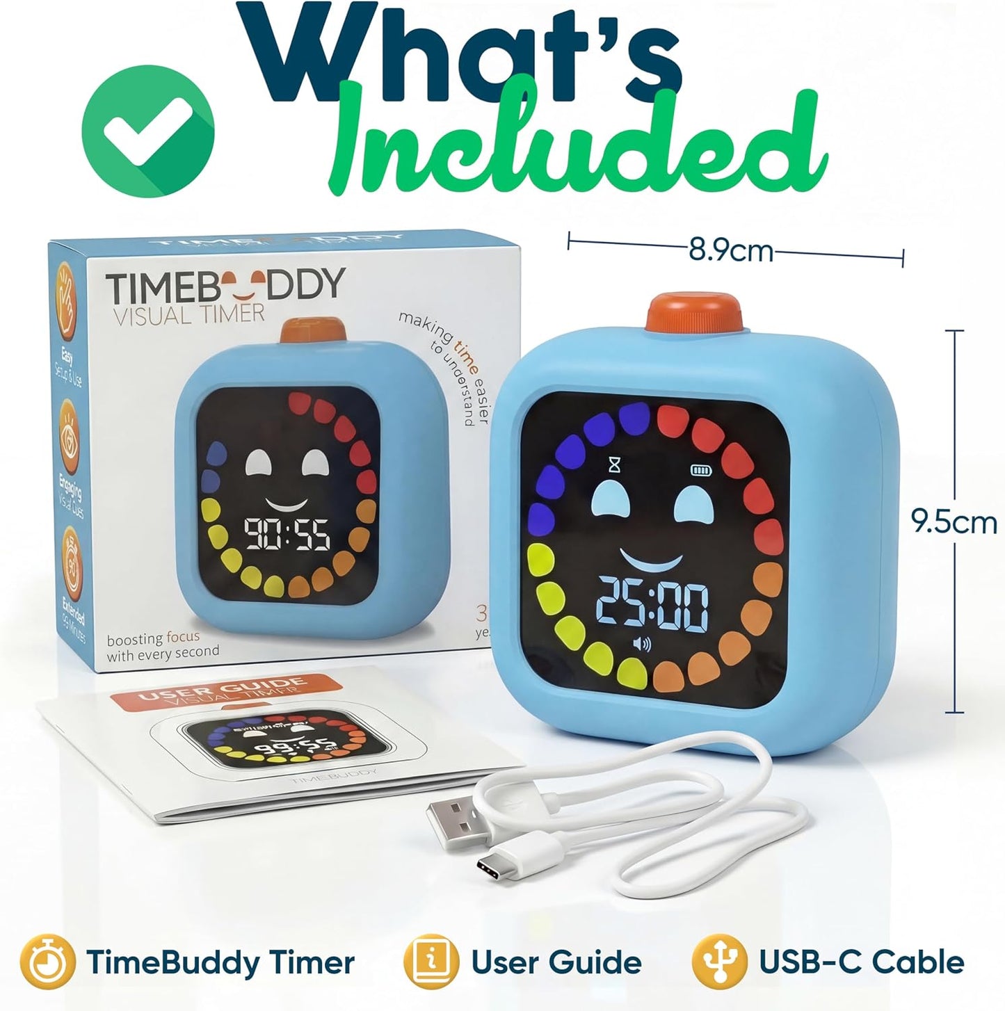 Digital Visual Timer for Kids - Calmer Routines & Transitions | Silent, Rechargeable, 99-Min Clock, Alarm, Countdown & Count-up; For Classroom, Home & Therapy - Builds Focus & Independence