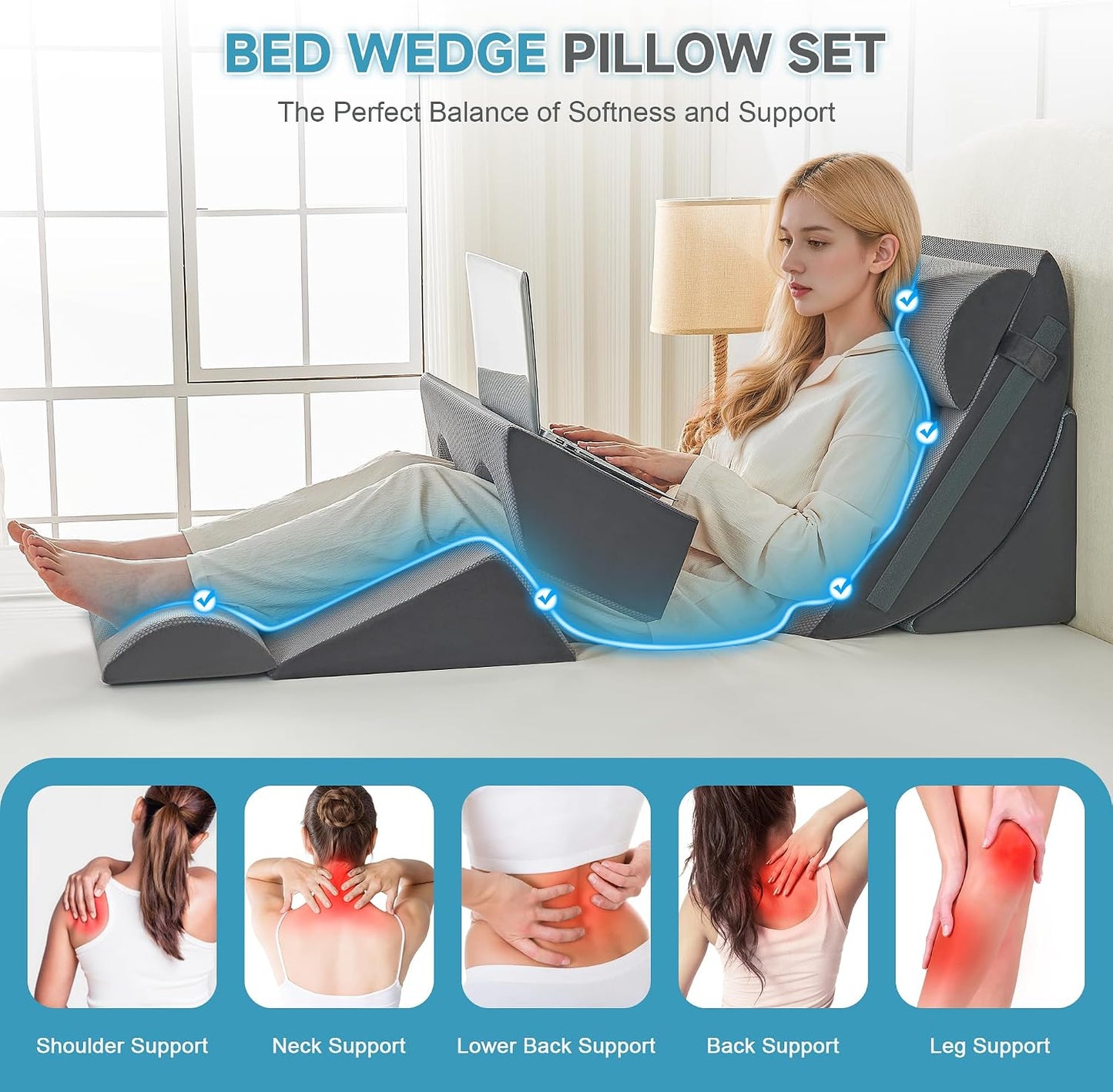 Yojoker Leg Elevation Pillows for Swelling, Memory Foam Wedge Pillow for Legs Blood Circulation, Leg Elevation Pillows for After Surgery, Knee Wedge Pillow for Sleeping Back Hip Ankles Relief