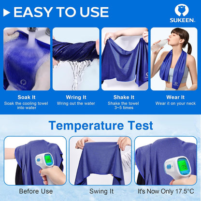 Sukeen Cooling Towels 6 Pack (40"x12"), Cooling Neck Wraps, Ice Towels, Microfiber Breathable Cooling Towel for Hot Weather, Sweat Towel for Gym, Sport, Running, Golf, Workout, Camping, Fitness