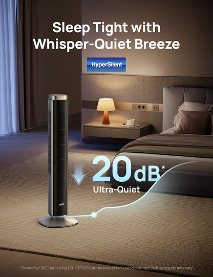 DREO Smart 42'' Tower Fan for Bedroom, 12 Speeds, 20dB Quiet Standing Fan