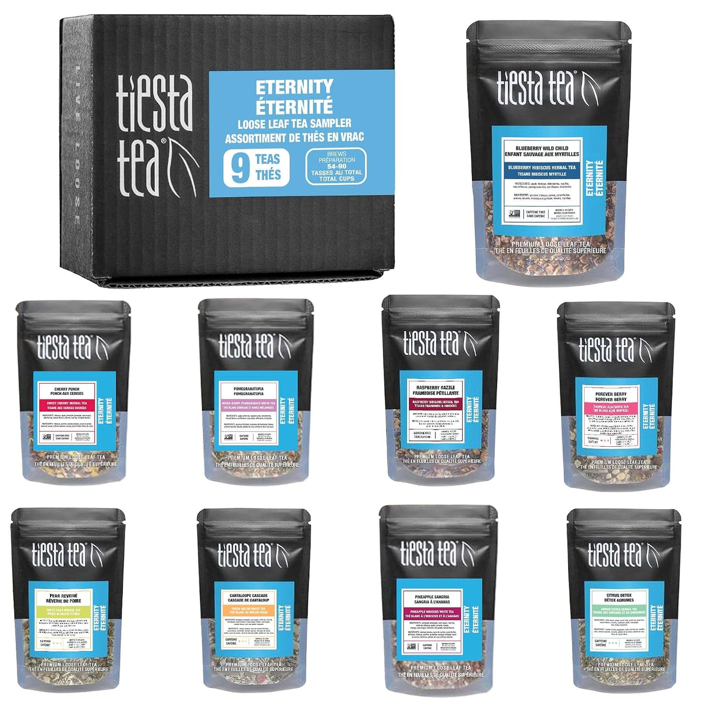 Tiesta Tea - Top 8 Favorites Sampler Set, Loose Leaf, Up to 80 Cups | High to No Caffeine, Hot & Iced, Tea Variety Pack with Green, Herbal, & Black, 8 Sample Pouches