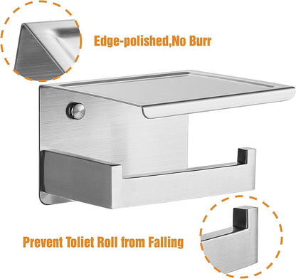 HITSLAM Toilet Paper Holder Matte Black, Adhesive Wall Mount, No Rotation | Heavy Duty Metal | anti rotation slot | vertical or horizontal setup |rustproof matte black finish|Bathroom Tissue Dispenser