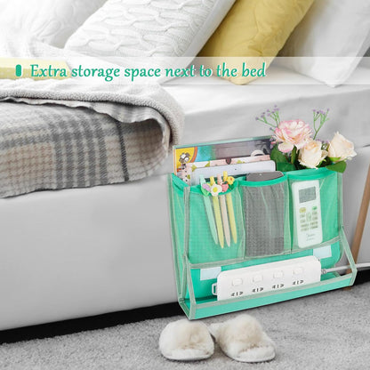 Bedside Caddy Organizer for Dorm Bed Rails with 7 Pockets, Gray | Bed Pockets Bedside Storage with Power Strip Holder & 2 Adjustable Straps for Home, College, Dorm, Hospital Bedside Organizer