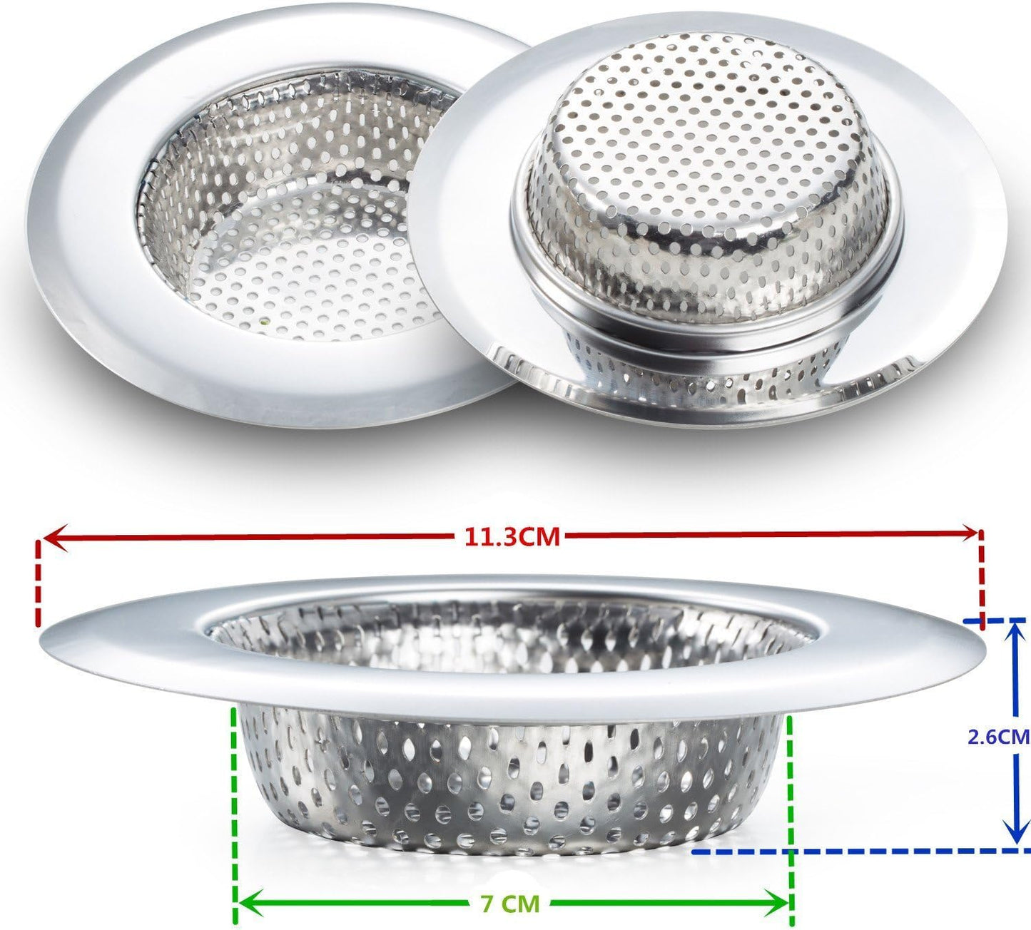 Fengbao 2PCS Kitchen Sink Strainer - Stainless Steel, Large Wide Rim 4.5" Diameter