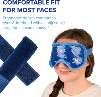 LIFE WORKS Gel Eye Mask with Cutout, Reusable, Hot or Cold, Blue