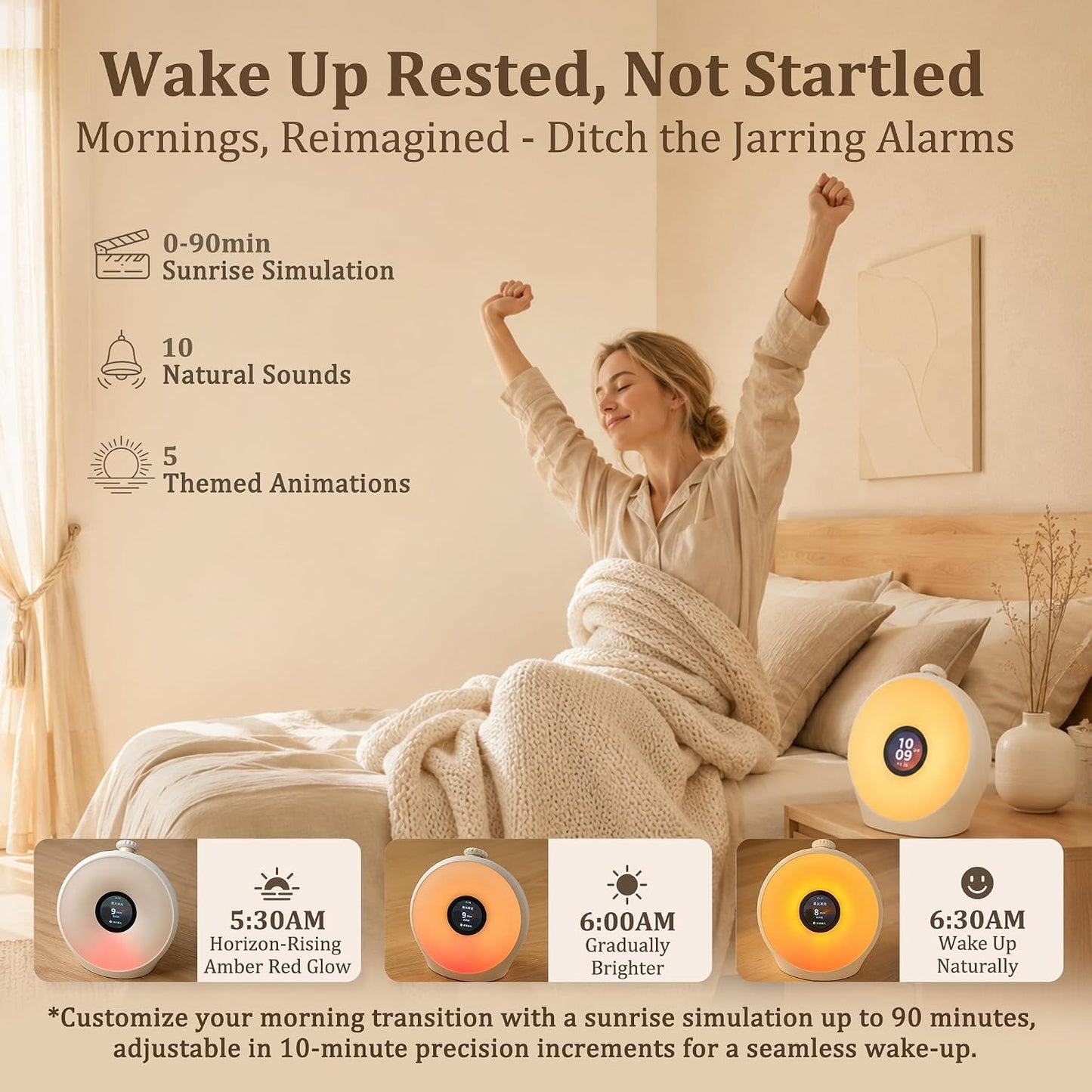 Sunrise Alarm Clock with 3 Unique Wake Up Modes for Every Sleeper, Sound Machine Night Light with 10 Natural White Noise Sounds and 8 Dimmable Ambient Mood Lighting for Bedrooms, Adults, Kids