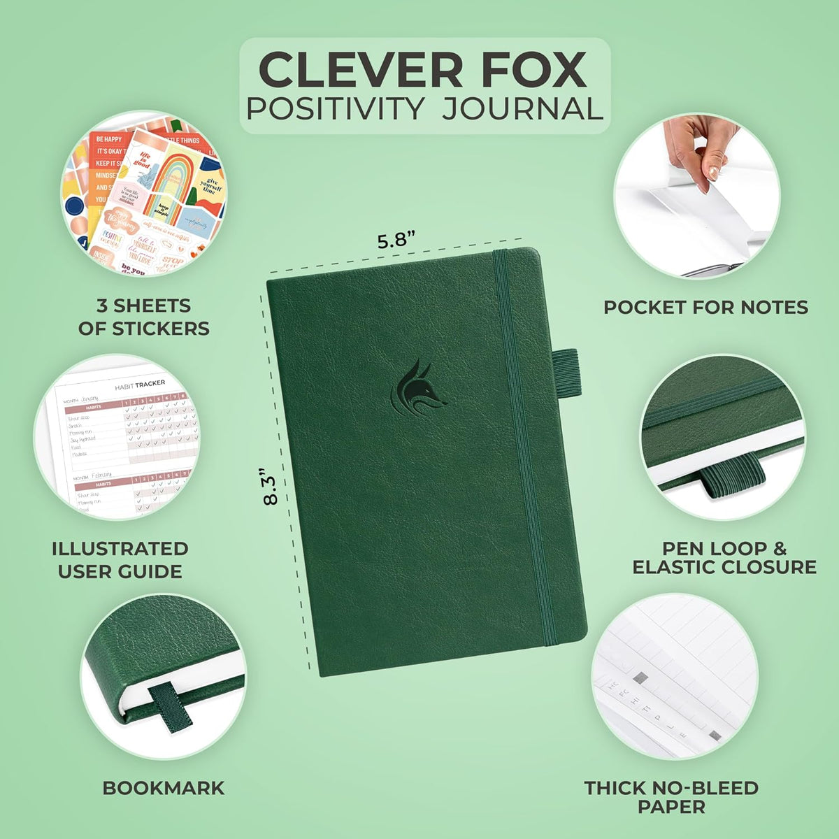 Clever Fox Positivity Journal for Women, 5-minute Gratitude, Seashell