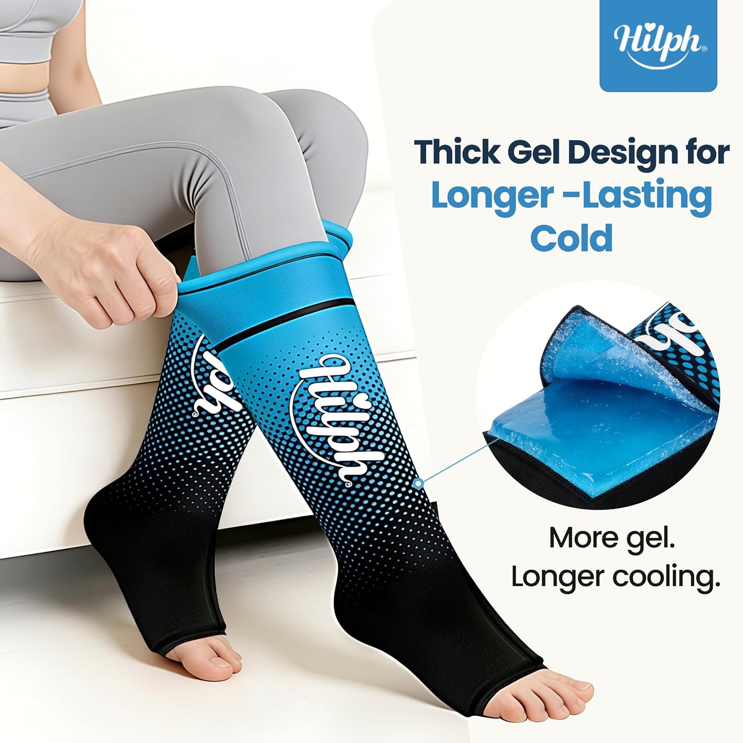 Hilph 2PCS Full Calf & Foot Ice Pack Wrap, Extended Leg to Foot Ice Sleeve | Flexible Gel Ice Calf Compression Sleeve, Lower Leg Ice Pack, Pain Relief for Shin Splints, Swelling, Muscle Running Recovery