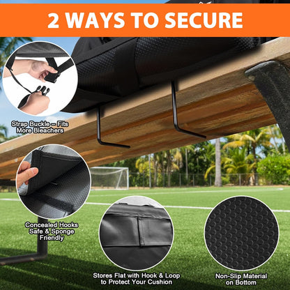 2PK 21in Extra Wide Dual-Zone Heated Stadium Chairs for Bleachers with Back Support,3-Level Heating Foldable Bleacher Chair, 6 Reclining Positions, 5 Pockets, Buckle & Hooks Fasten for Outdoor