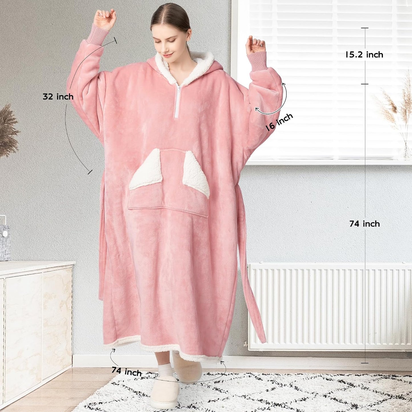 Wearable Blanket Hoodie, Oversized Sherpa Fleece Sweatshirt Blanket with Giant Hood Pocket and Sleeves for Adult, Warm & Cozy Grey Blanket Gifts for Women